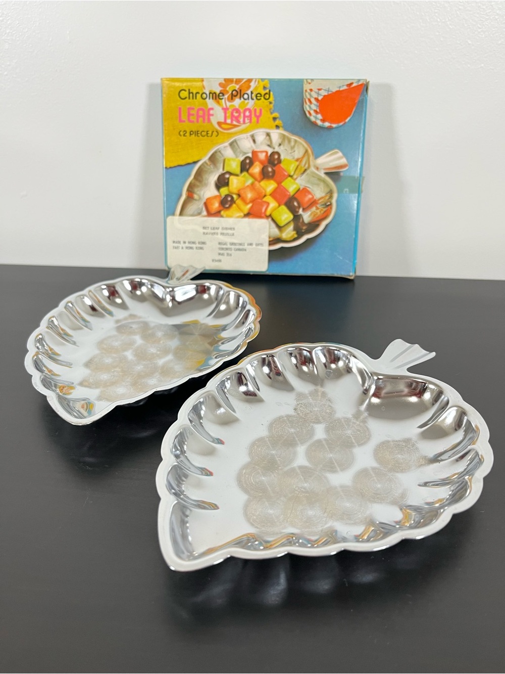 Vintage Chrome Plated Leaf Tray Set - Made in Hong Kong